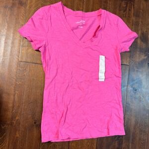 Universal Thread Womens Pink V-Neck Short Sleeve 100% Cotton Slub Tee XS